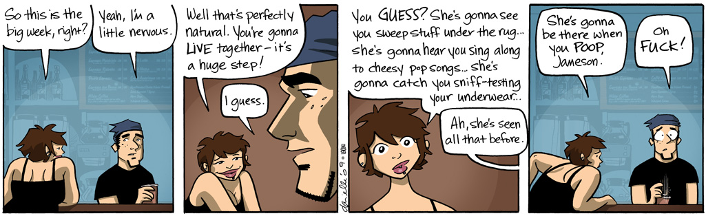 I assume Jamie's seen him do literally all three of those things in panel 3, but I don't know *when*.