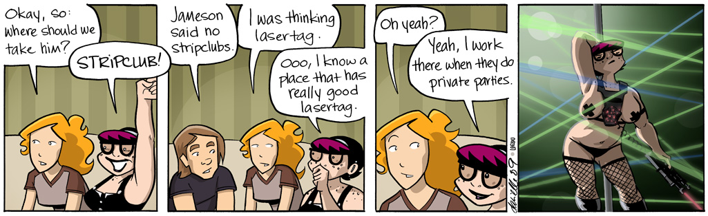 Apologies to everyone who checks these at work and didn't expect tape-nippled Candy in the last panel there.