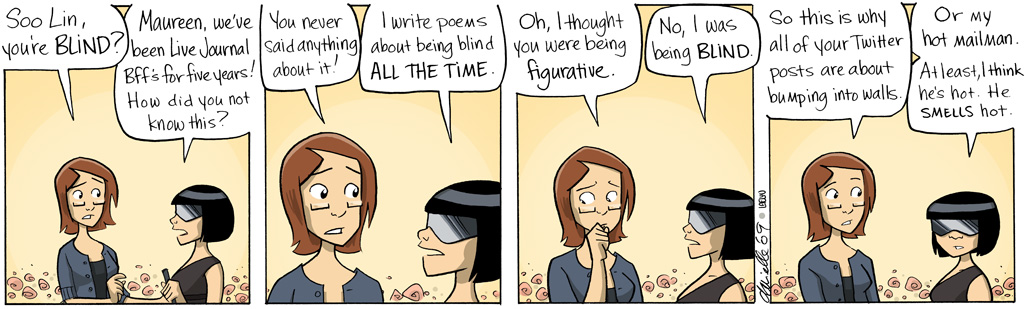 She doesn't actually bump into walls that often, but when she does, boy does she blog about it.